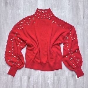 Charter Club Luxury Women's NWT Holiday Red 100% Cashmere Pearl Accent Sweater M
